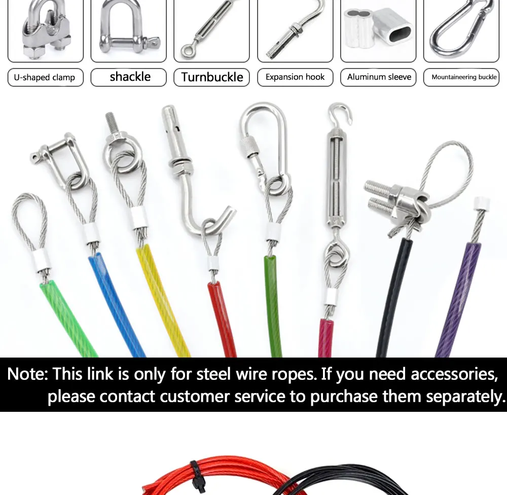 5-100M Stahldrahtseil 304 Edelstahl PVC-beschichtetes Kabel Durchmesser 1/2/3/4/5/6mm Grün/Rot/Schwarz/Gelb/Blau/Transparent – Detail 8