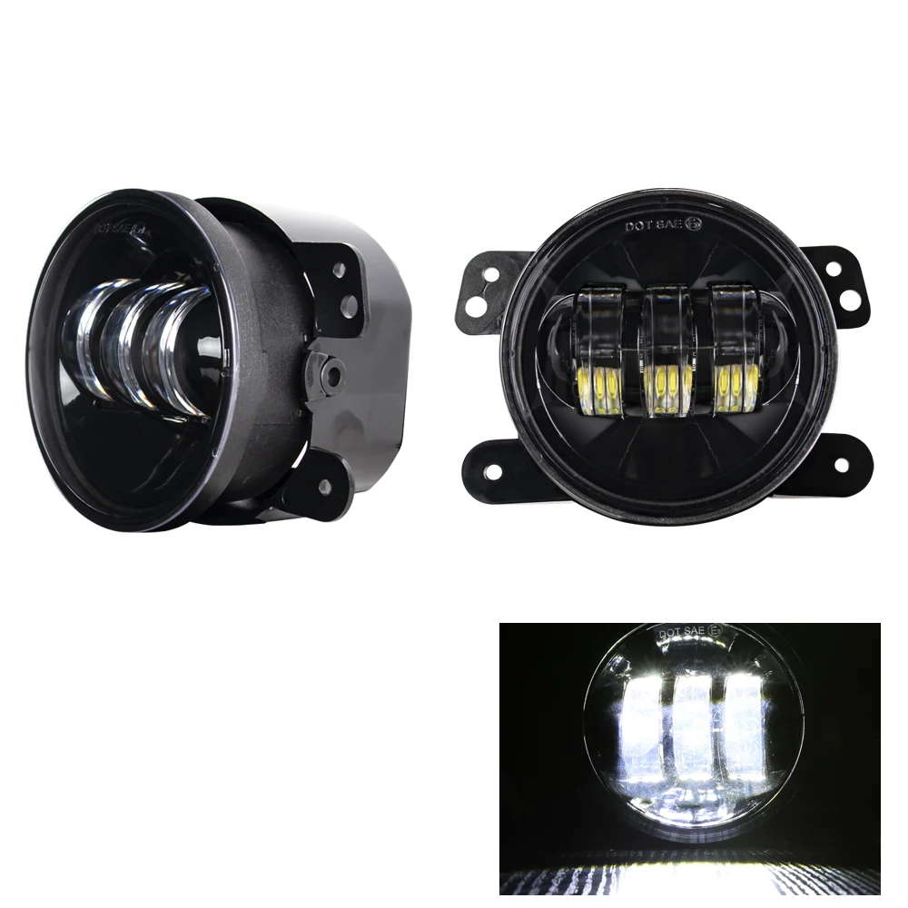 

4 Inch LED Round Fog Lights Day Running Light + Turn Signal Light with Angle Eyes for Jeep Wrangler JK 2007-2018