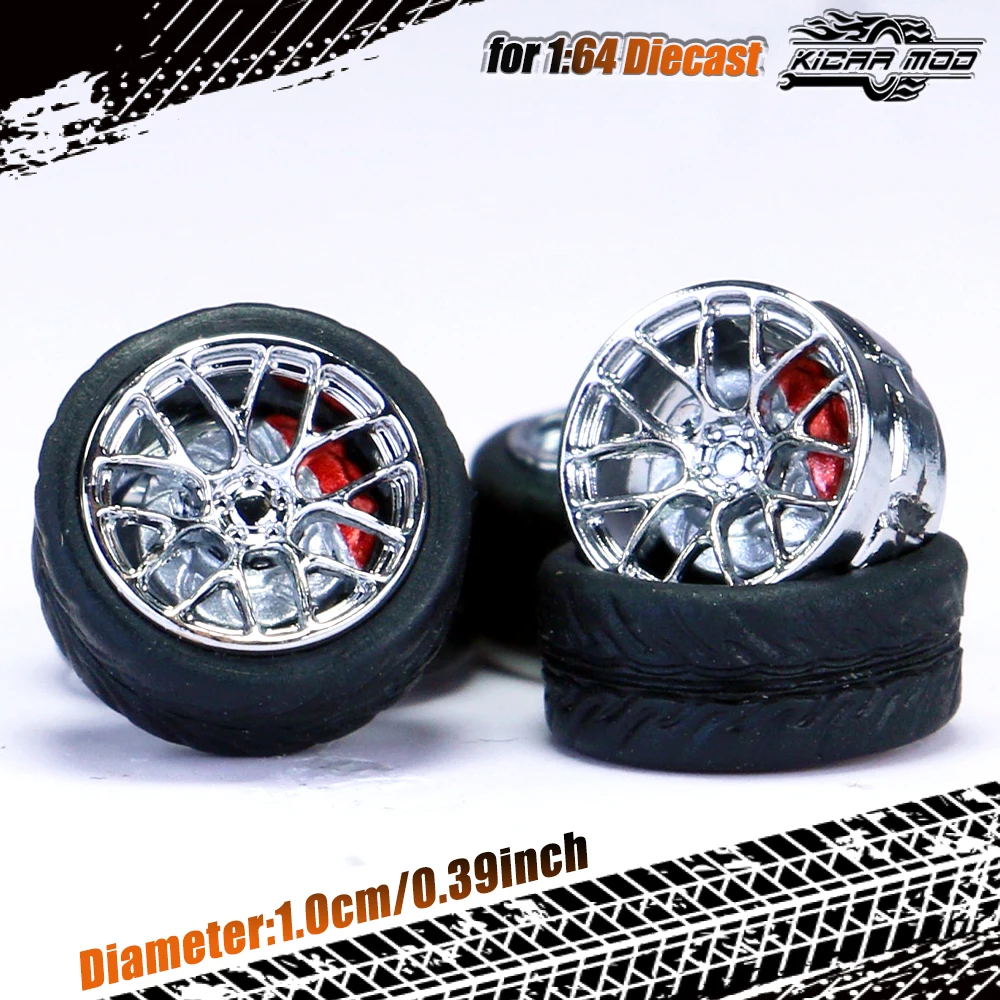 Kicarmod 1/64 Model Car ABS Wheels with Rubber Tire Brake Disc Refitting Parts Diameter 10mm For Model Car Tomica MINI GT