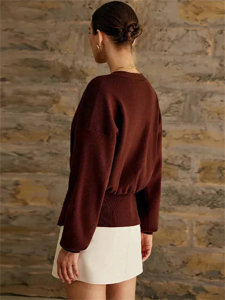 Knitwear V-Neck Cardigan Coat For Women Long Sleeve Fashion Autumn Elegant Cropped Outwear Knit Women's Cardigan Top