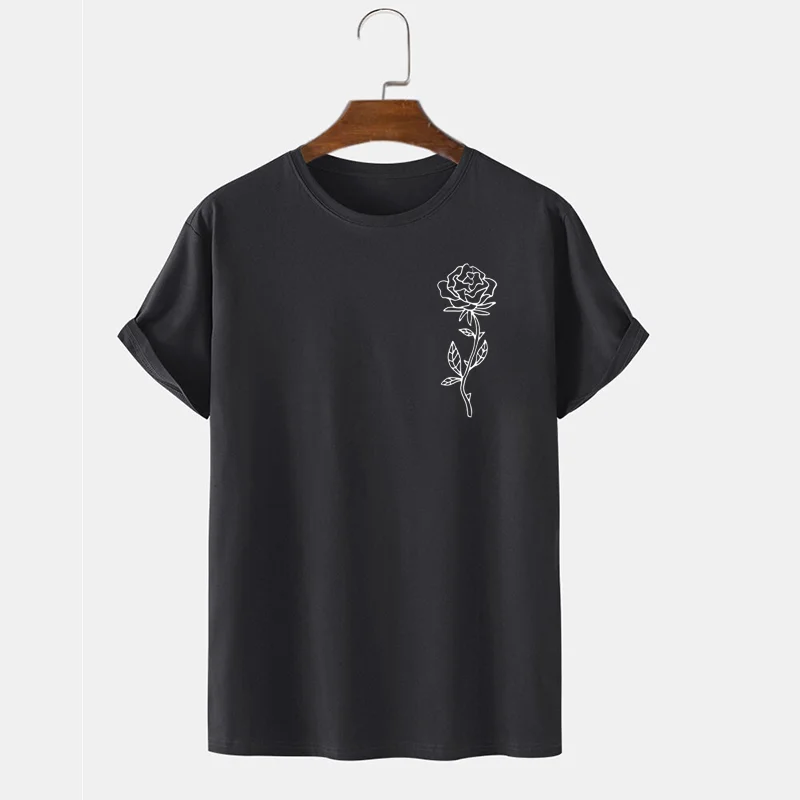 

Rose Print Men 100% Cotton Round Neck T-shirt Short Sleeve Pullover Oversized Men Tee Causal Tshirt S-3XL Graphic T Shirts