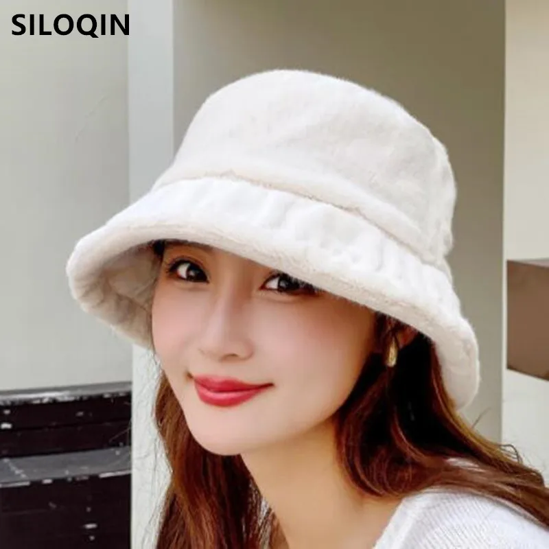 

New Winter Fluff Thickening Warm Bucket Hats For Women Collapsible Elegant Fashion Trend Party Hat Girl's Leisure Shopping Cap