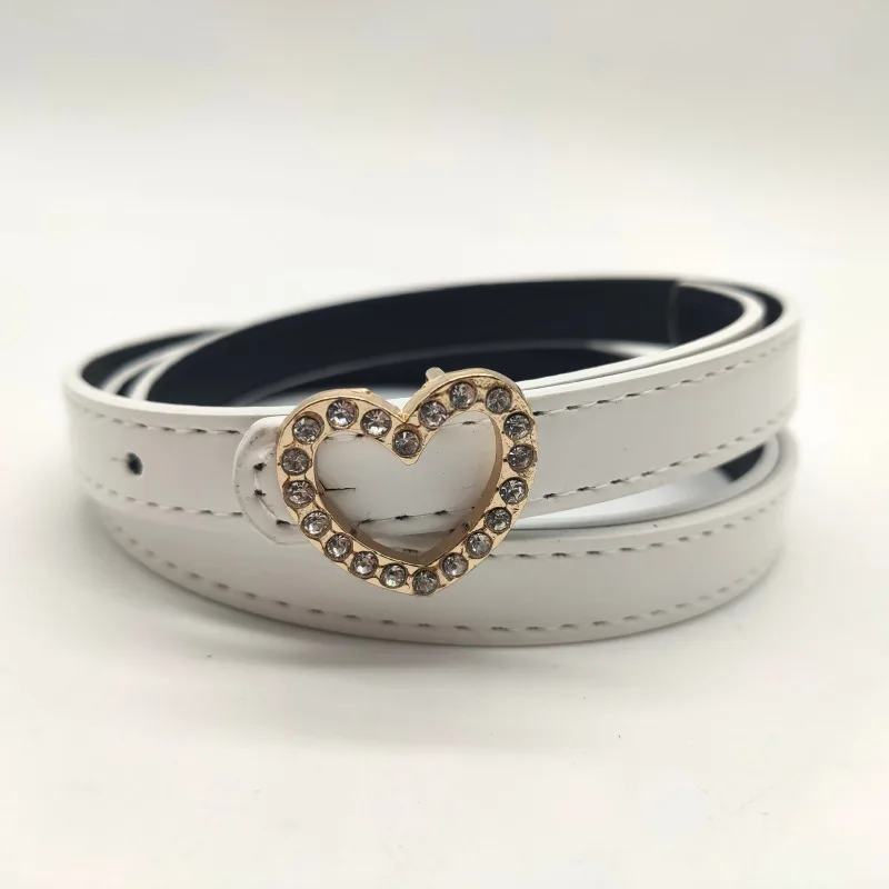 

PU Heart-Shaped Rhinestone Inlaid Alloy Snap Button Women's Belt Fashion Trendy Casual All-Matching Dress Thin Belts