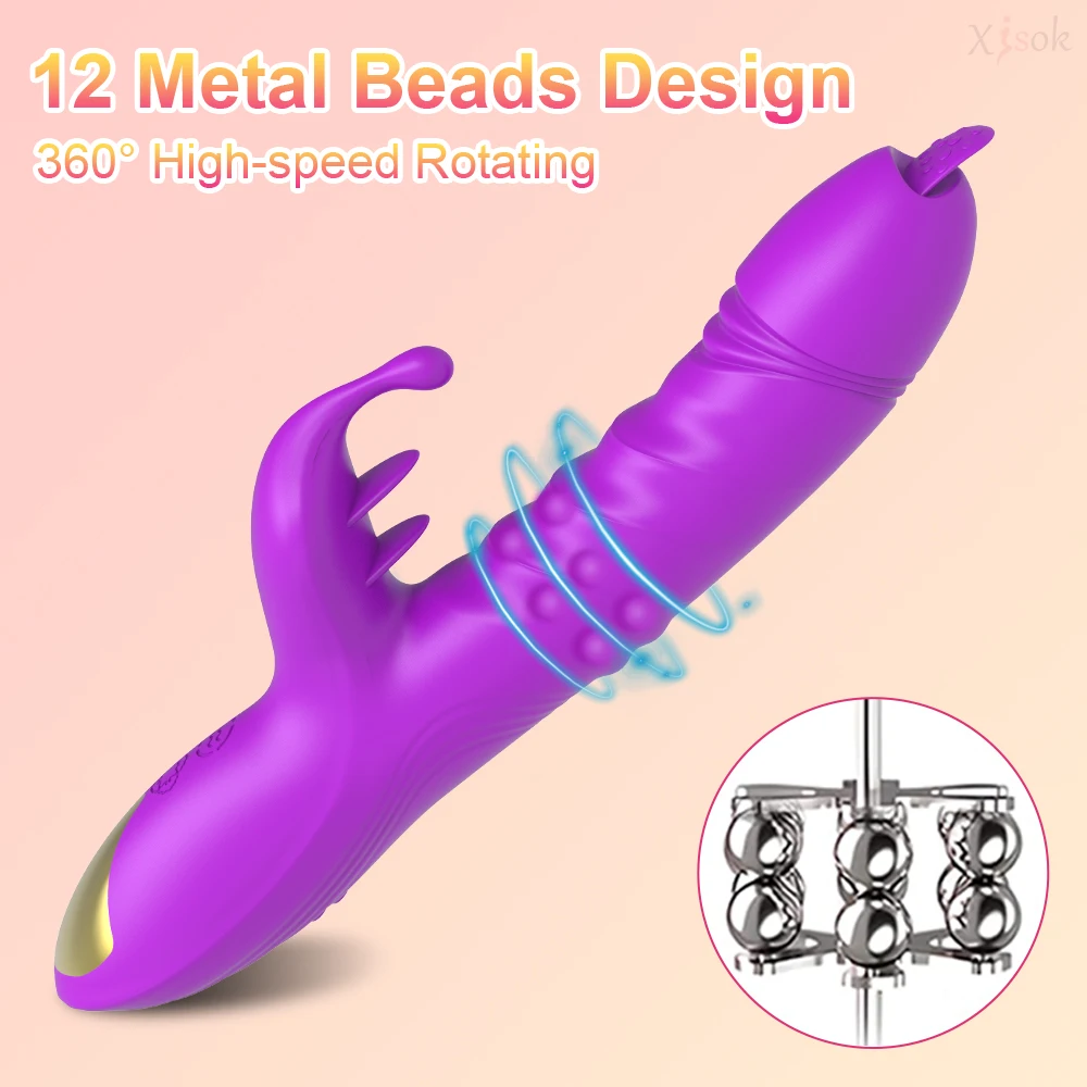 Vibratore telescopico del dildo del coniglio di spinta per le donne Punto G con i giocattoli del sesso dello stimolatore del capezzolo del clitoride che leccano la lingua_voghion.com