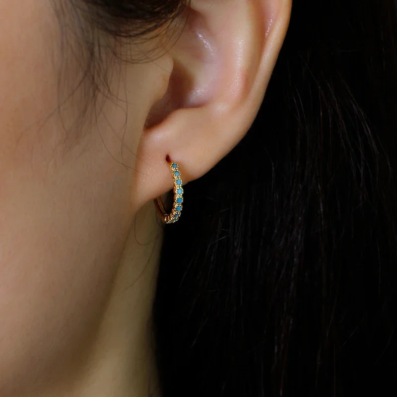 INZATT Real 925 Sterling Silver Blue Colored Zircon 18K Gold Round Hoop Earrings for Women Cute Fine Jewelry Accessories hoop earrings silver earrings silver hoop earrings womens earrings