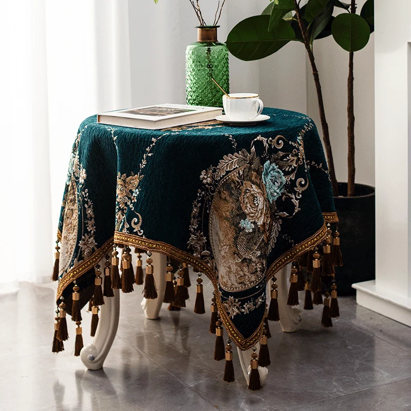 

European Vintage Jacquard Tablecloth Home Furnishings Living Room Restaurant Square Circular Chenille Tassels Table Cloth