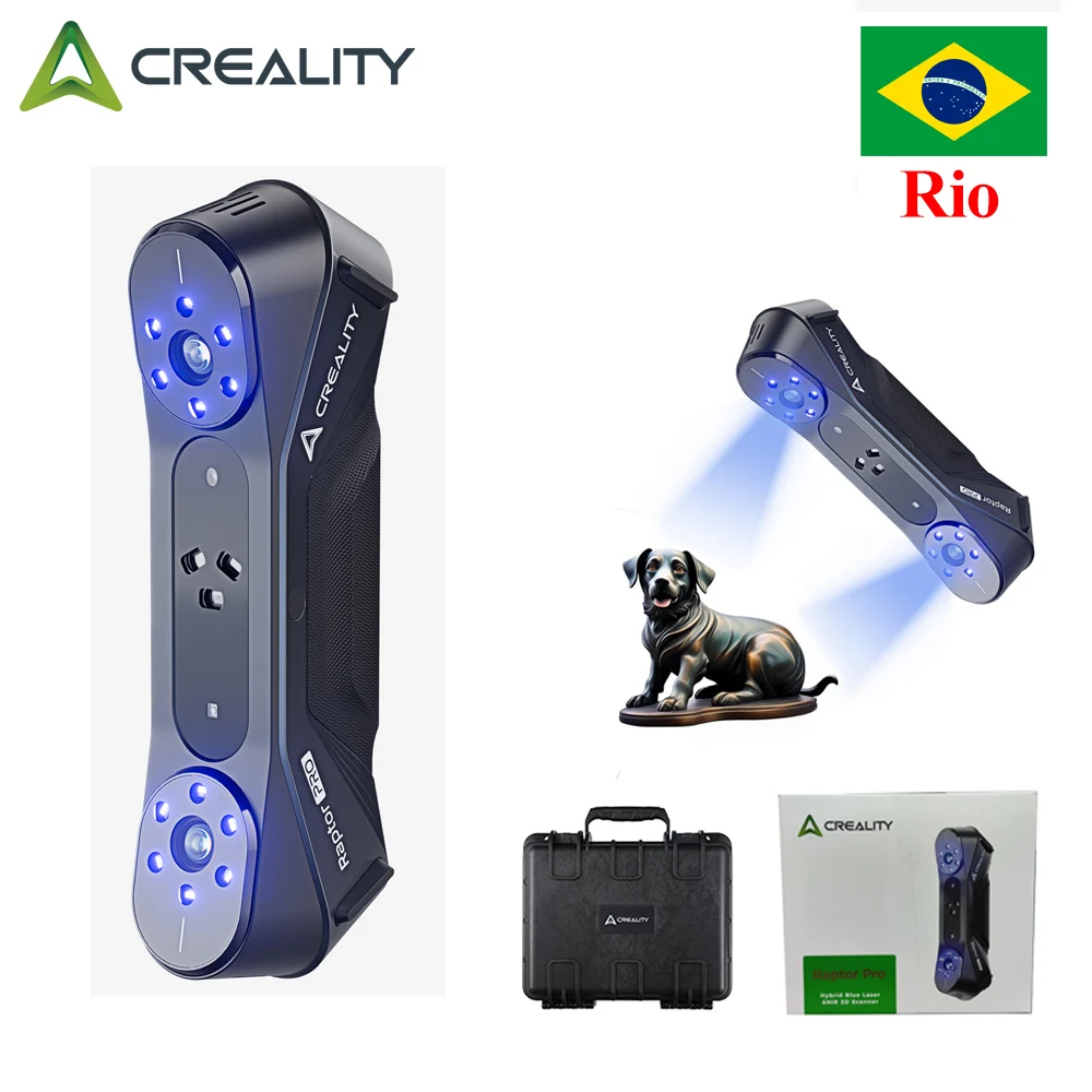 Scanner 3D Creality Raptor Pro com 22+7 Linhas de Laser Azul/NIR, Alta Precisão, Velocidade, Antivibração, Rastreamento e Digitalização Colorida 24 Bits com Luz Azul NIR