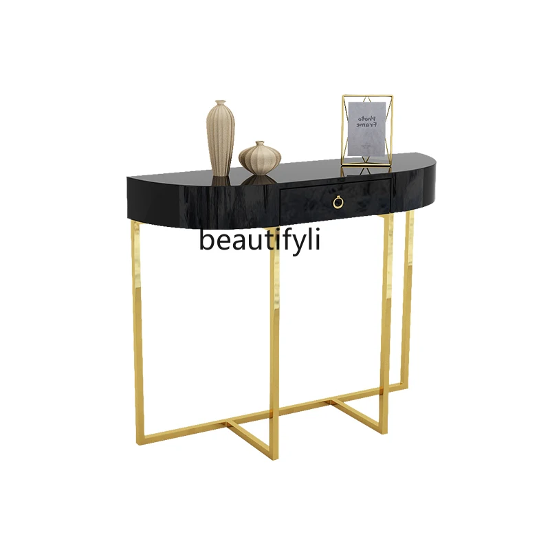 

yj Light Luxury and Simplicity Piano Paint Console Arc a Long Narrow Table Table Entry Door Hall Cabinet Hallway