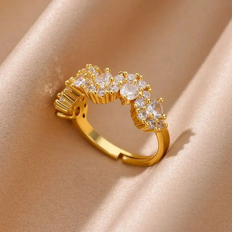 Zircon Irregular Round Control Ring Women In Stainless Steel