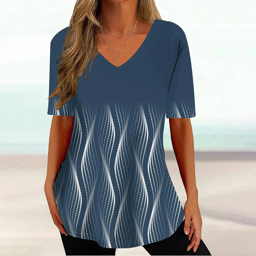 WomenTee T Shirt Stereoscopic Line 3d Graphic Print T-shirt Women Fashion V-Neck Short Sleeve Summer Striped Tops Tees Plus Size 7 S46c85b010cea4875ac1bfe222c50adf6q