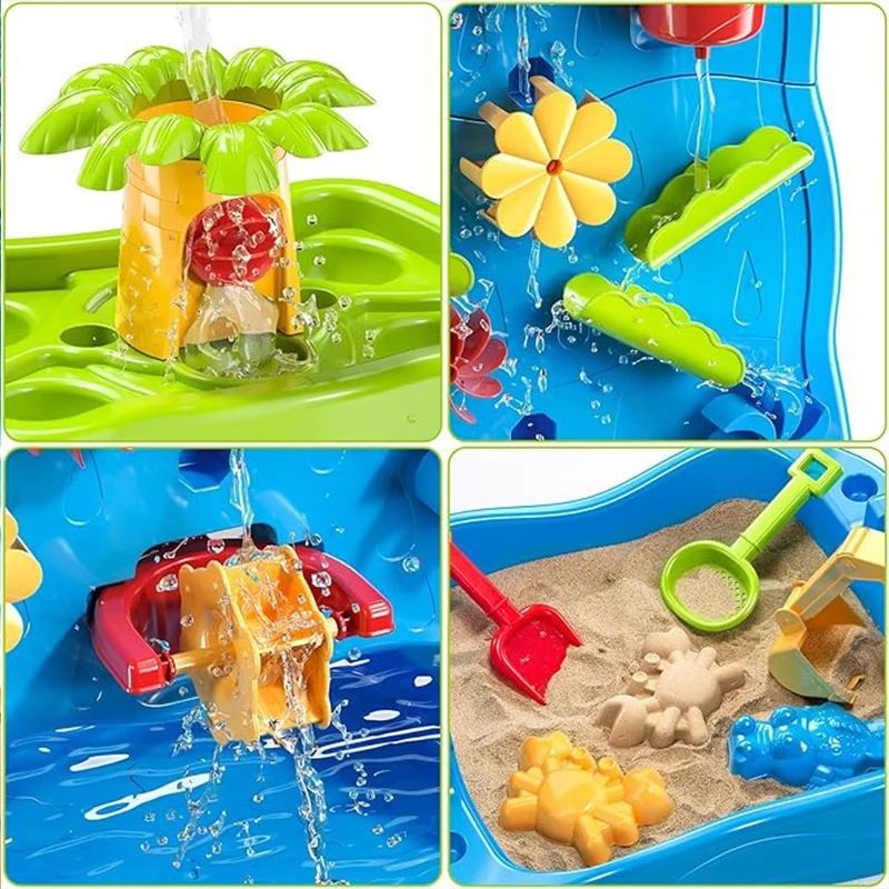 Kids Waterfall Water Table , Double-Sided Water Sand Table for Boys Girls, Outdoor Toys Age 3-8, Activity Table Summer Toys 5