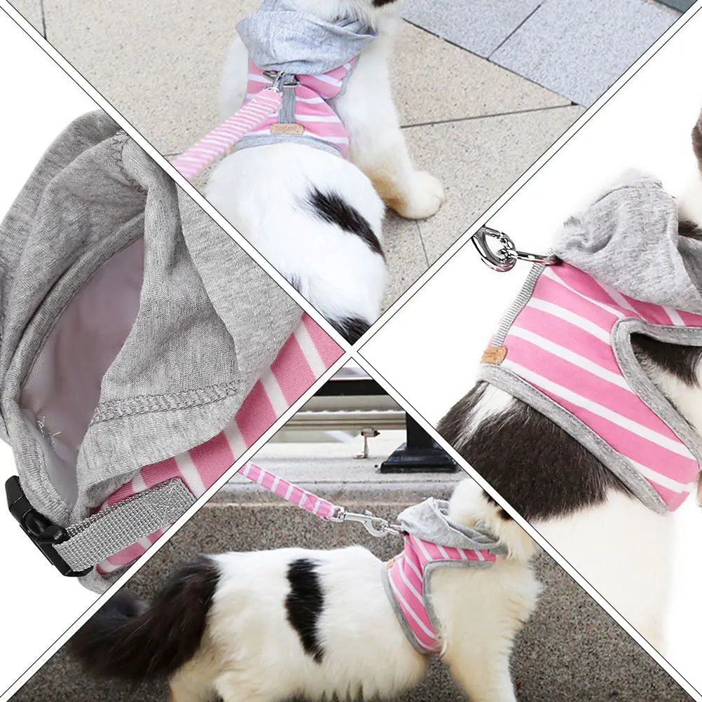 애완동물 조끼 하네스 스트라이프 고양이 하네스 세트 빠른 탈착 노풀 가슴끈 걷기 조깅 훈련 야외용