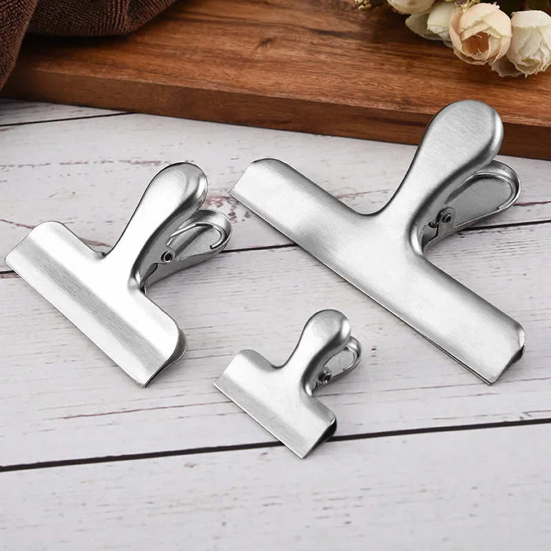 3pcs Stainless Steel Bag Clipsf For Food Heavy Duty Metal Silver Food Clips Office Paper Clamps Air Tight Seal Snack Clips