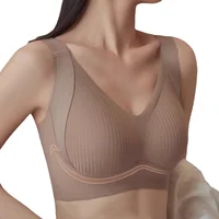 Soutien-gorge push-up pour femmes, rembourré sans fil, sous-vêtements sans couture, grande taille, col en v, haut, Lingerie Sexy, bretelles larges, intimes, M-4XL 2