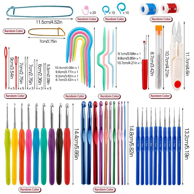 104 Pack Crochet Hooks Set 9pcs Coloured Aluminum Ergonomic Soft Handles Crochet Kit 2mm to 6mm with Accessories For DIY Crafter crochet kit crochet hooks
