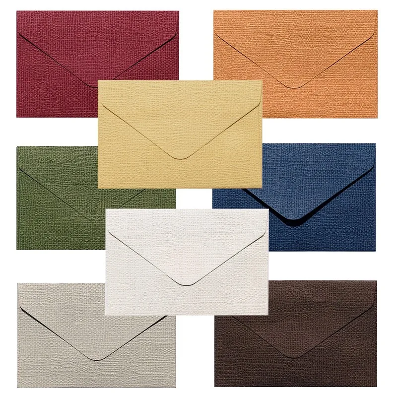 Window Envelopes 10Pcs Window Envelope Crafts Linen Textured Triangle Window Classical color Blank Wedding Invitation DIY write letter 7X10.5cm