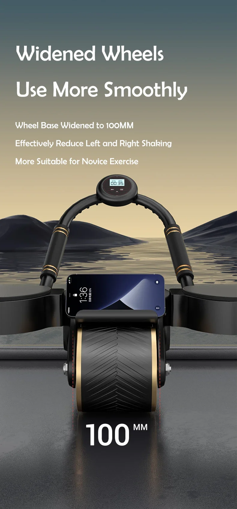 Neues Design, Smart Counting Ab Roller für das Core-Workout, automatisches Rückprall-Bauchrad mit Ellenbogenstütze_voghion.com