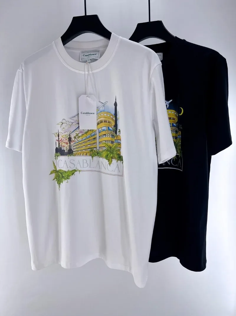 

New Fasion Aircraft Castle Print Casablanca T Shirts Men Women Oversize T-Shirt Short Sleeve Tee