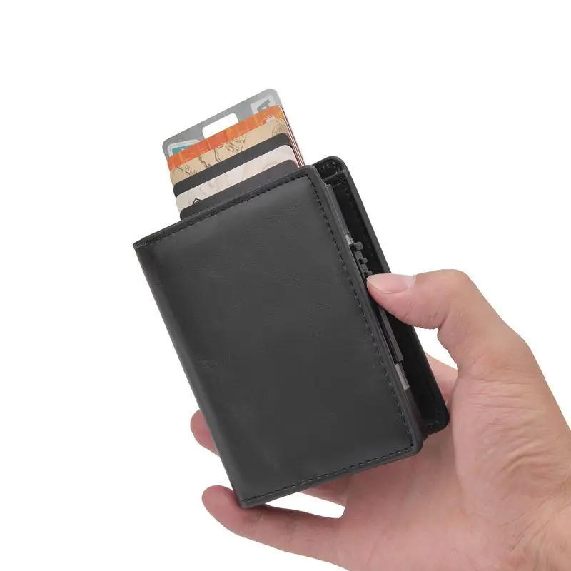 Hot Man's purse Short Wallet Automatic Pop-up Card Case Anti-theft Brush Anti-magnetic Aesthetic Card Case for Birthday Gift