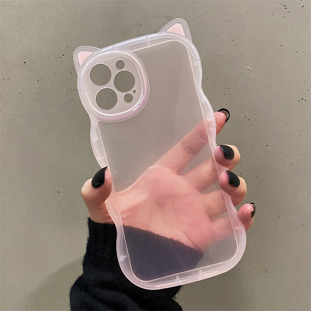 Cute Cat Ear Curly Wave Transparent Case For iPhone 11 13 12 Pro Max XS XR X 7 8 Plus Cartoon Shockproof Clear Soft Back Cover 10