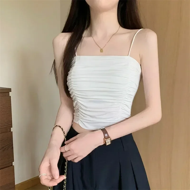 Top Women Sexy Shirts Sleeveless Tube Tops Girls Tops With Suspenders Lady White Camisole Padded Bras Woman Clothing Corset Top - 2