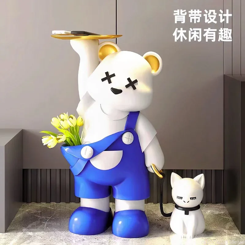 

Luxury Creative Strap Bear Storage Tray, Floor-standing Large Ornaments, Living Room, Bedroom, Home, High-end Decoration