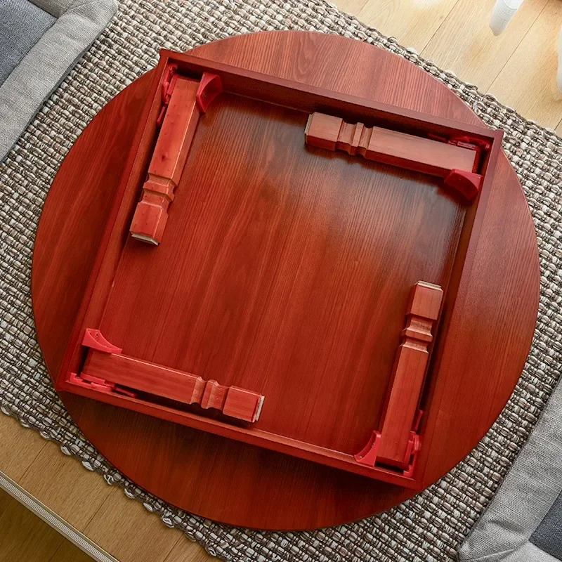 60-90cm Round Korean Coffee Table Folding Leg Asia Antique Furniture Floor Table for Dinning Traditional Living Room Wood