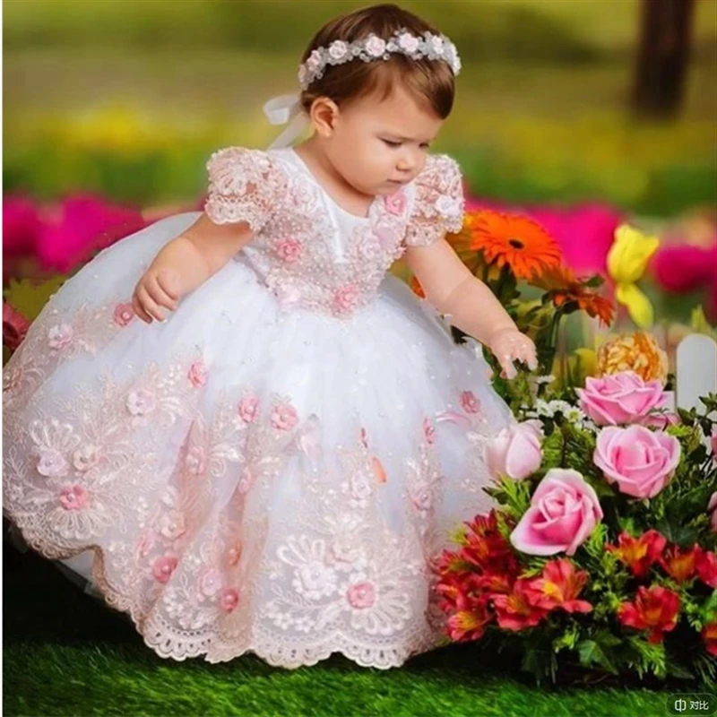 

Платье для девочек с цветочным рисунком, красивое детское платье на день рождения, кружевное платье с жемчугом, длинное платье для празднования первого причастия принцессы