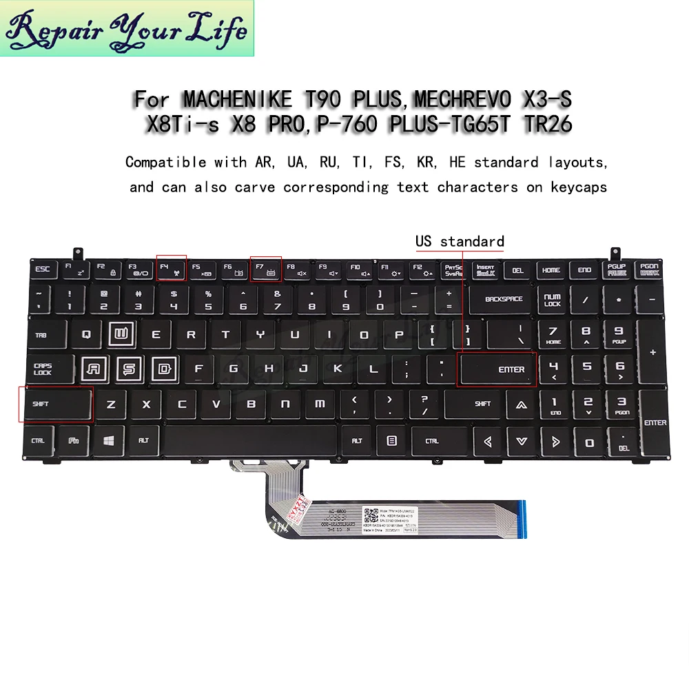 Teclado Retroiluminado dos Eua para Mecânico T90 Plus-tg65t Machenike Plus-tr26 Teclados de Luz Rgb Metrg5act14404 Tfm14g53usj852b - Imagem 2