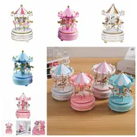 Merry-go-round Music Boxes Wooden Horse Roundabout Carousel Musical Box Plastic Christmas Gift Horse Carousel Box Home Decor 1