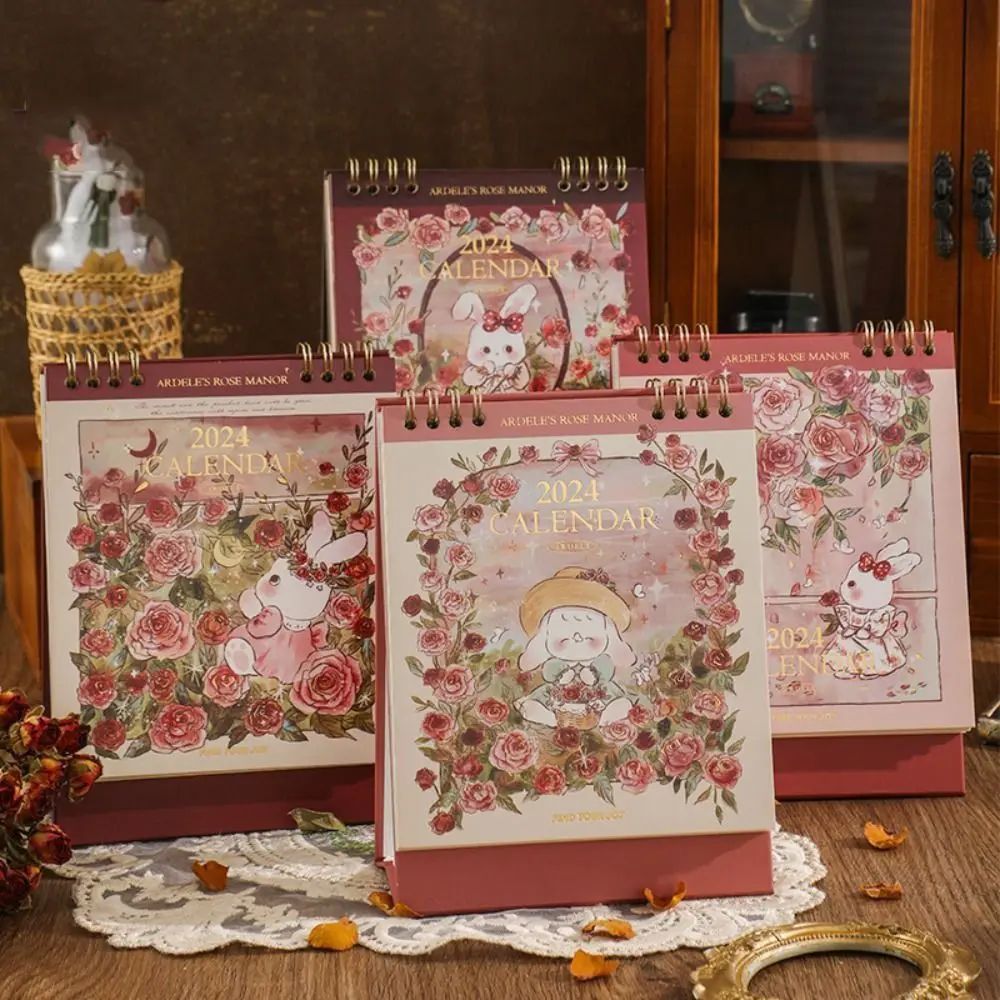 

New Adele's Rose Manor Calendar 2024 Year Cartoon Rabbit And Rose Desk Calendars Monthly Daily Schedule Planner