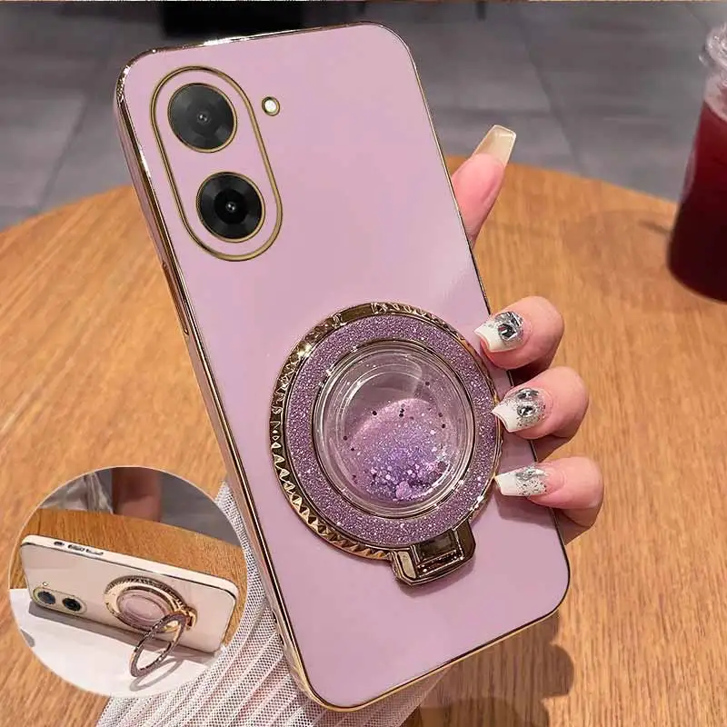 Circular Support Plating Phone Case with 5-Ring Design