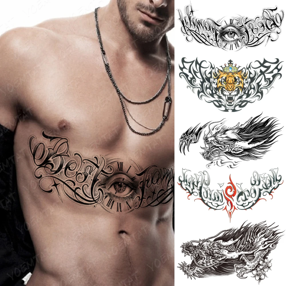

Sexy Large Chest Tattoo For Women Gothic Compass Eye Word Waterproof Temporary Tattoo Sticker Clavicle Waist Art Men Fake Tatoo