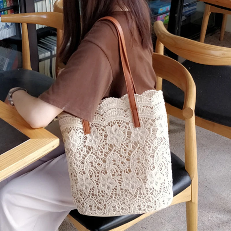 

Beach Women Lace Handbag Bags 2022 New Luxury For Women's Floral Shoulder Summer Top-Handle Ladis HandBag