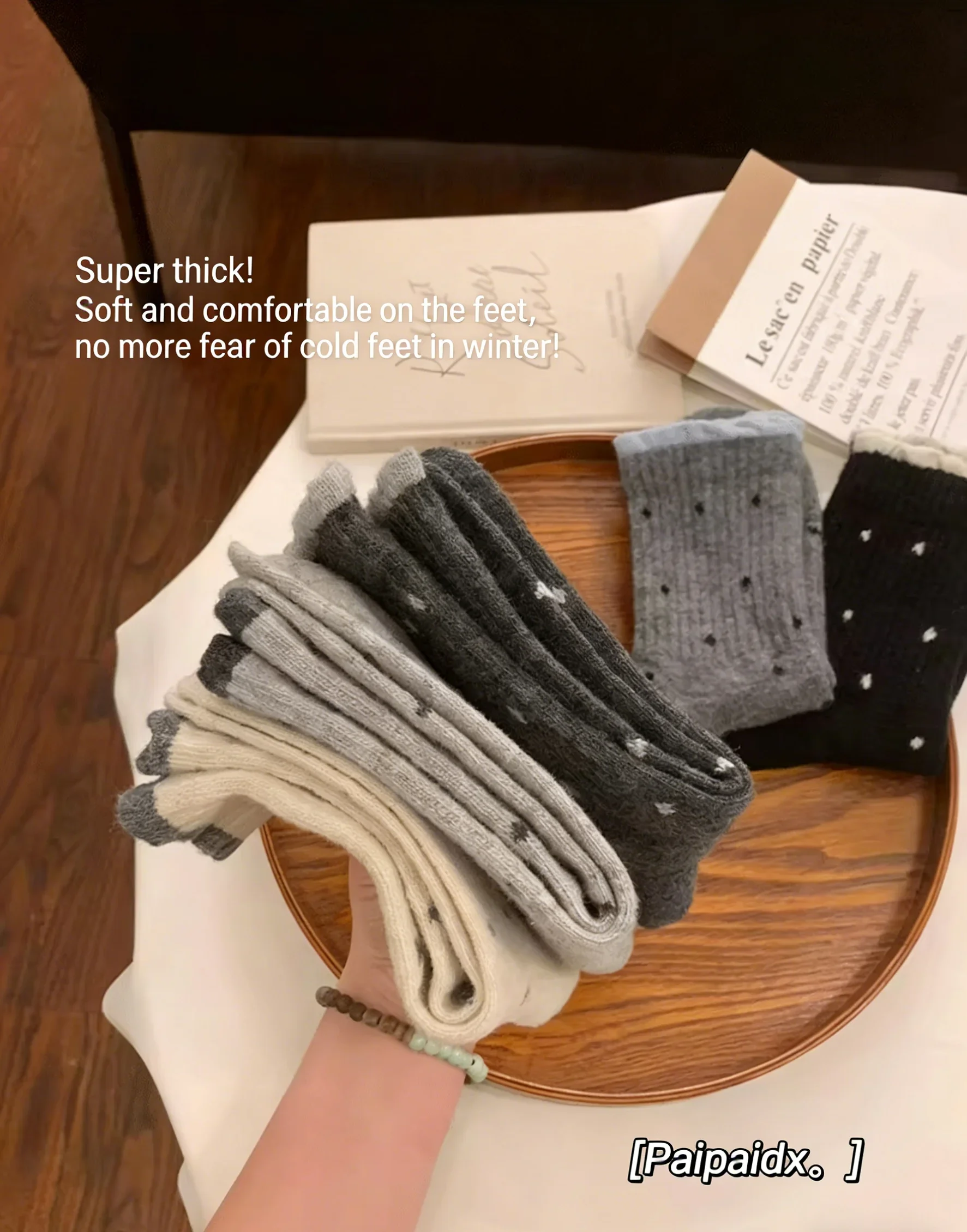 5 Paar Damen-Samtsocken mit Wellenmuster, mittellang, dicke Isolierung, warme, gemütliche Schlauchsocken für Frühling, Herbst und Winter, multifunktional – Detail 9