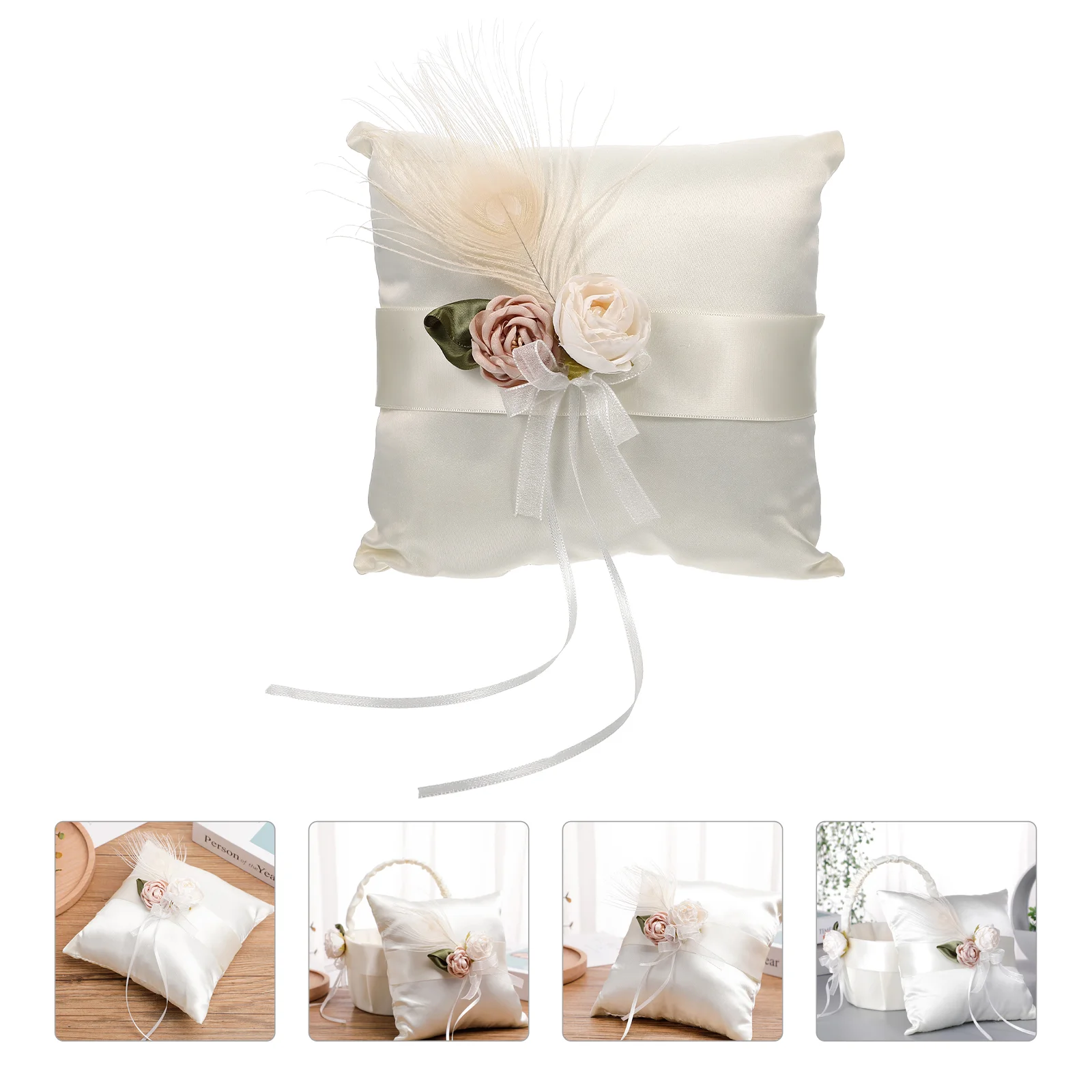

Wedding Ring Pillow Flower Basket Ceremony Vintage Decor Decorate Marriage Satin Holder Cushion Bride Decorations