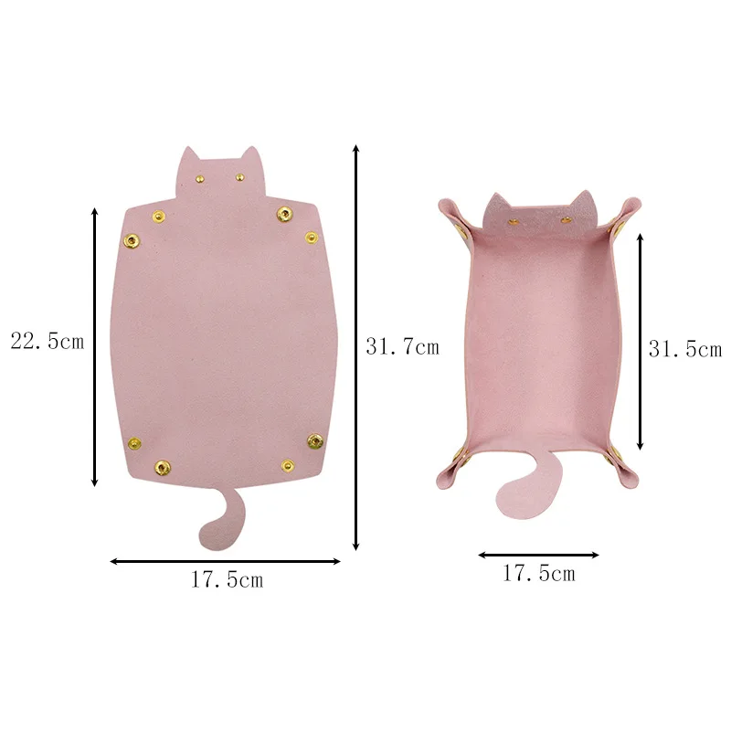 New Cute Cat Dice Tray with Metal Clasp Large Capacity Foldable for Easy Portable Desktop Storage with Artificial Leather Tray