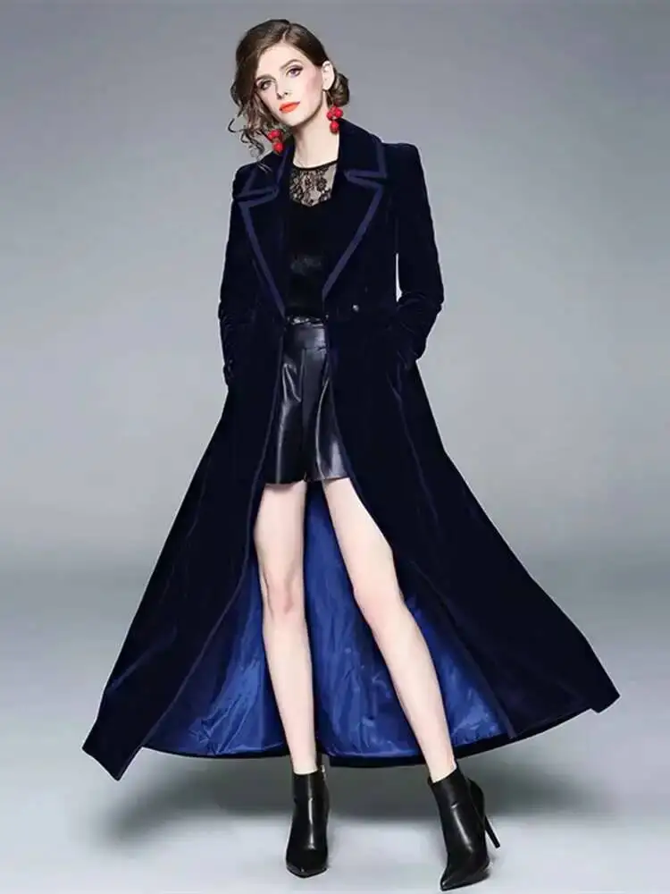 JAMERARY Winter Runway Velvet Maxi Coat Women Vintage Notched
