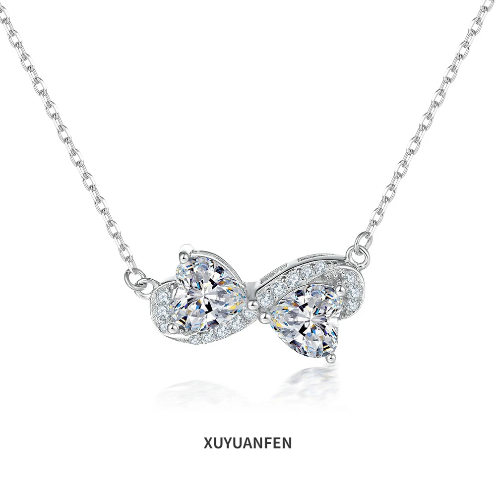 

XUYUANFENS925 Sterling Silver Inlaid Double Hearted Zircon Pendant Love Necklace with Female Crowd Design in Europe and America