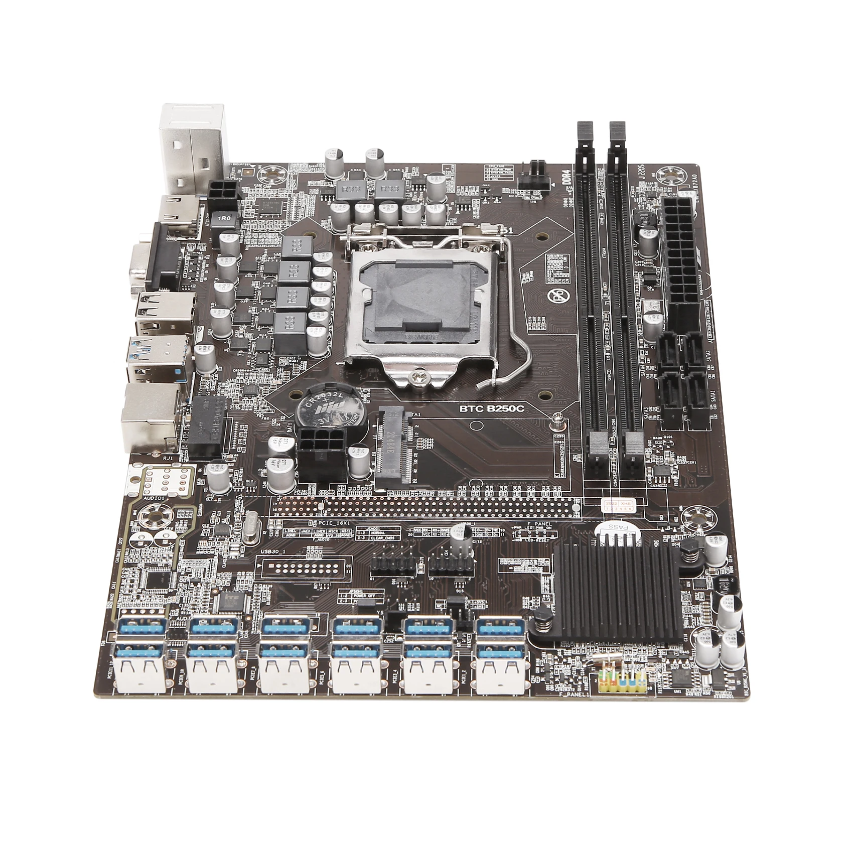 HOT-B250C BTC Mining Motherboard+SATA Cable 12XPCIE to USB3.0 Graphics Card Slot LGA1151 DDR4 MSATA ETH Miner Motherboard best desktop motherboard