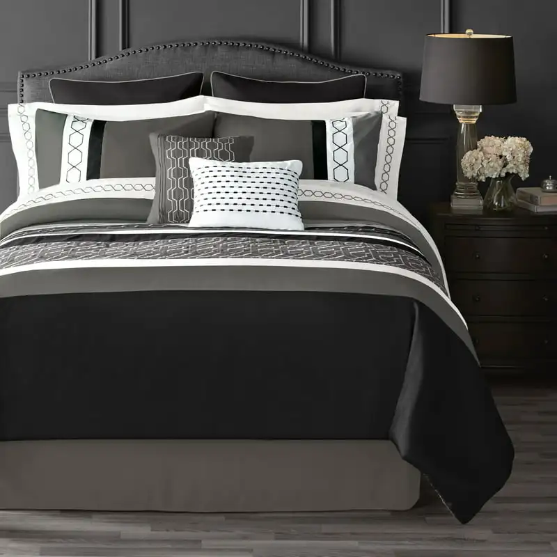 

Black & White Stripe 14 Piece Bed in a Bag Comforter Set with Sheets, Queen