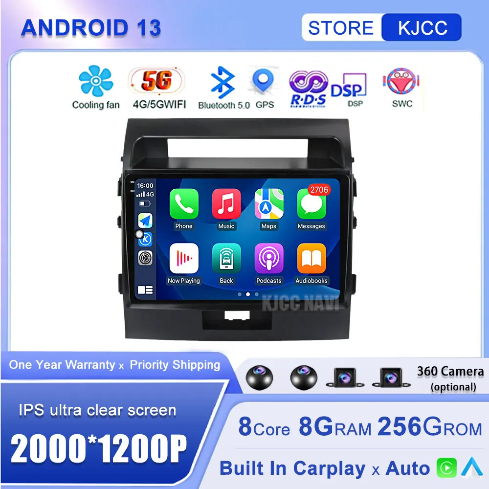 

Carplay Android для Toyota Land Cruiser 200 2007 -2015 Авторадио мультимедийный видеоплеер стерео монитор Навигация GPS радио