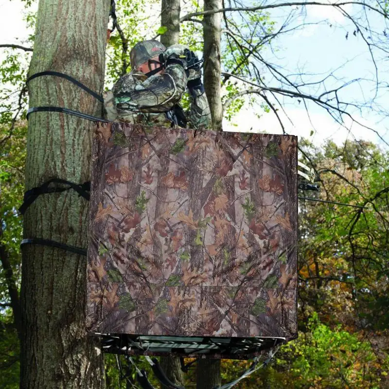 Rhino Valley Hunting Blind Cover 142"x35" - Tree Stand Camo Netting With Zipper, Silent Buttons, Enhanced Straps For Deer Hunting
