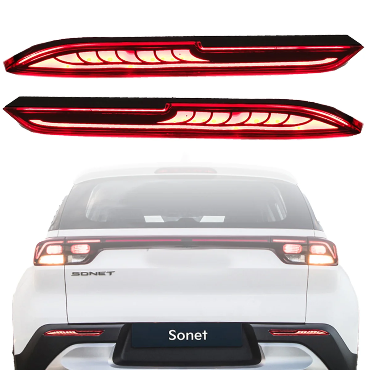 

2 шт., отражатель заднего бампера для KIA Sonet 2020-2021 с 3 функциями вождения + тюнинга + торможения