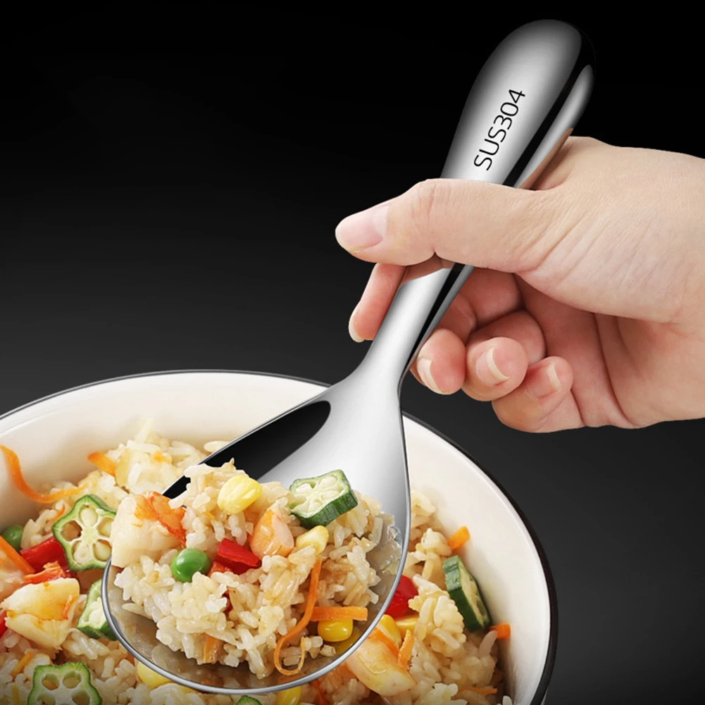Rices Spoon Stainless Steel Serving Spoon Kitchen Non stick Rices Shovel Household Large Soup Split Meal For Dining Table stainless steel spoon