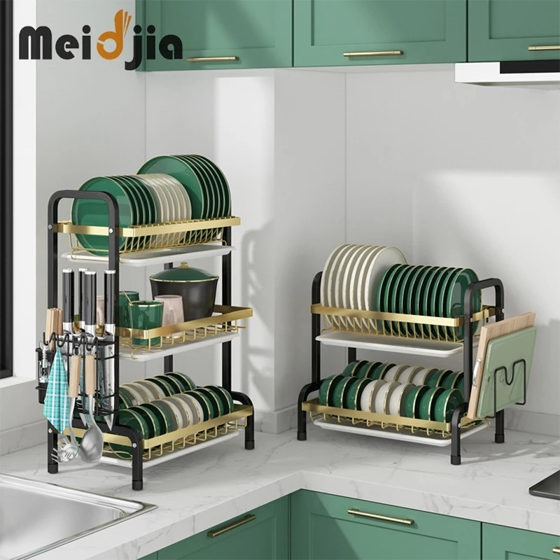 

MEIDJIA-Dishes Storage Racks, Draining Bowl Rack, Dish Shelf, Plate and Knife Holders, Kitchen Accessories, Organizers, 2/3 Tier