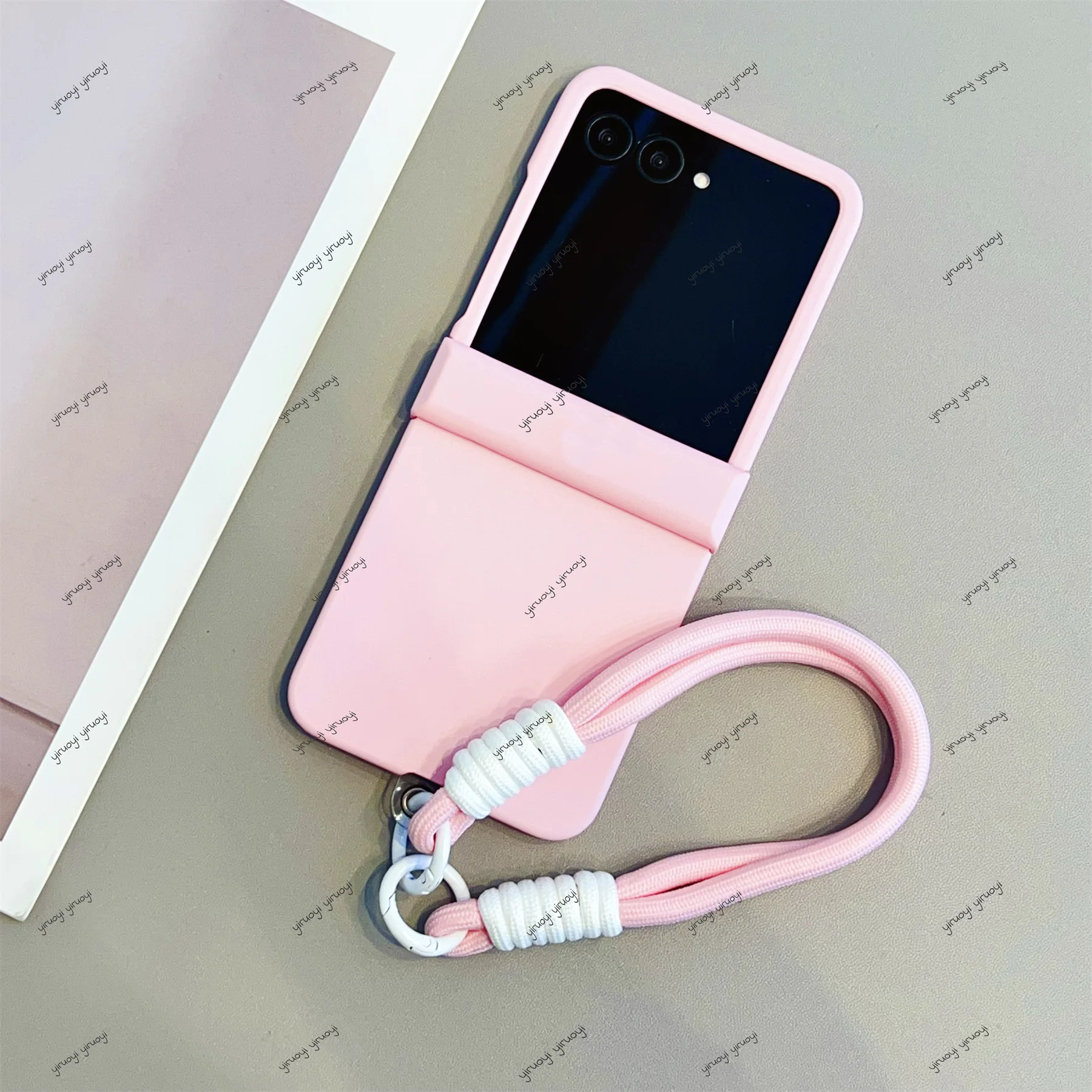 Chic Pastel Dual-Tone Smooth Phone Case with Anti-Loss Strap, Shockproof Cover