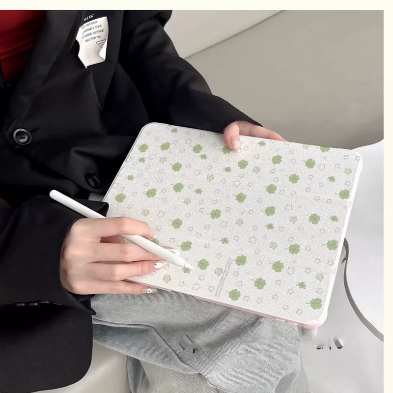 Green Mirror Lucky Clover Grid Pattern Tablet Cover