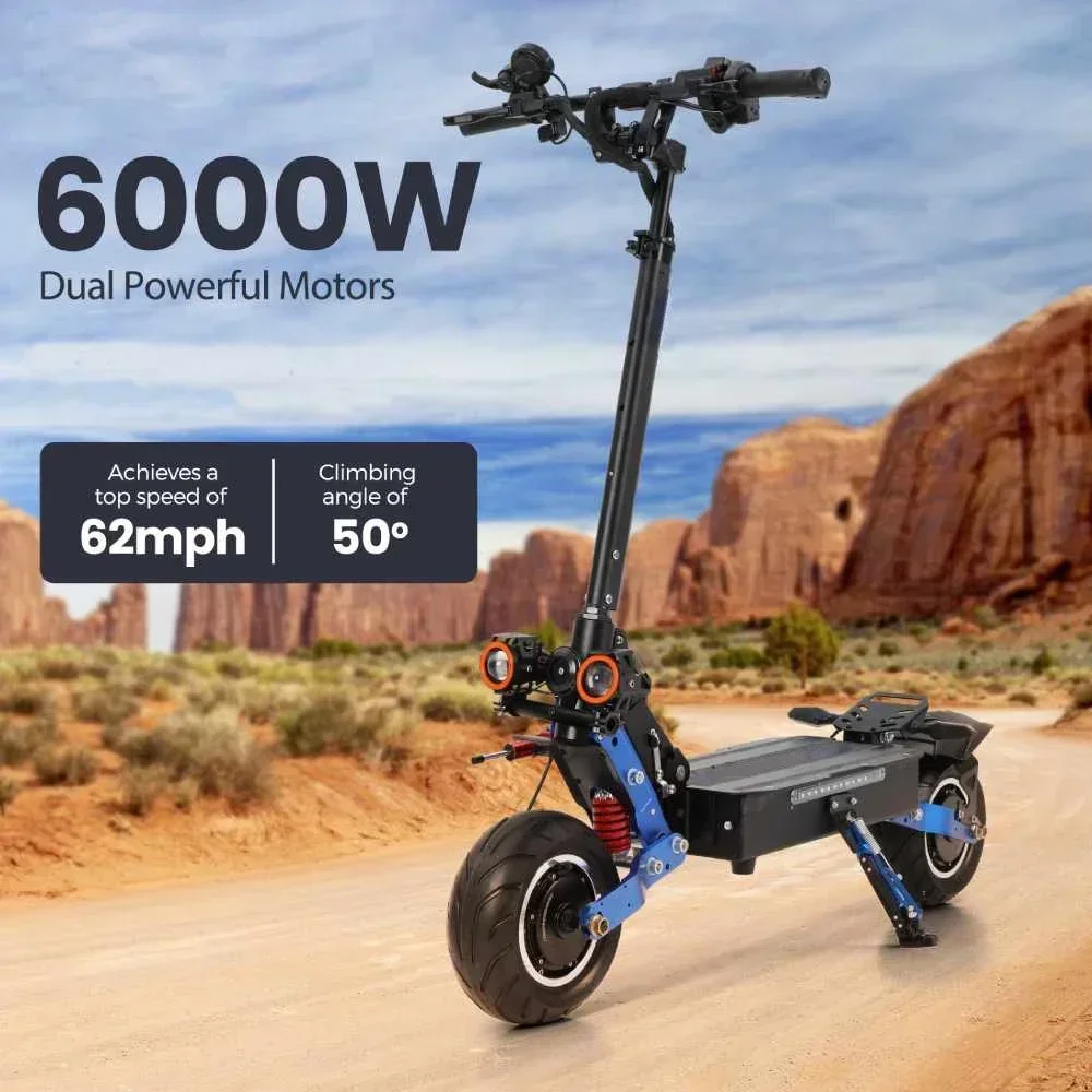 ES19 Stock Dual Motor Adult Electric Scooter 6000W 60V38.4Ah Max Range 135Km Max Speed 85km/h 10Inch Tyres Escooter