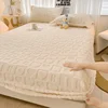 Milk Velvet Fitted Sheet Soft Comfortable Fleece Bed Cover Autumn Winter Mattress Protector Cover Bedsheet Solid Color 3